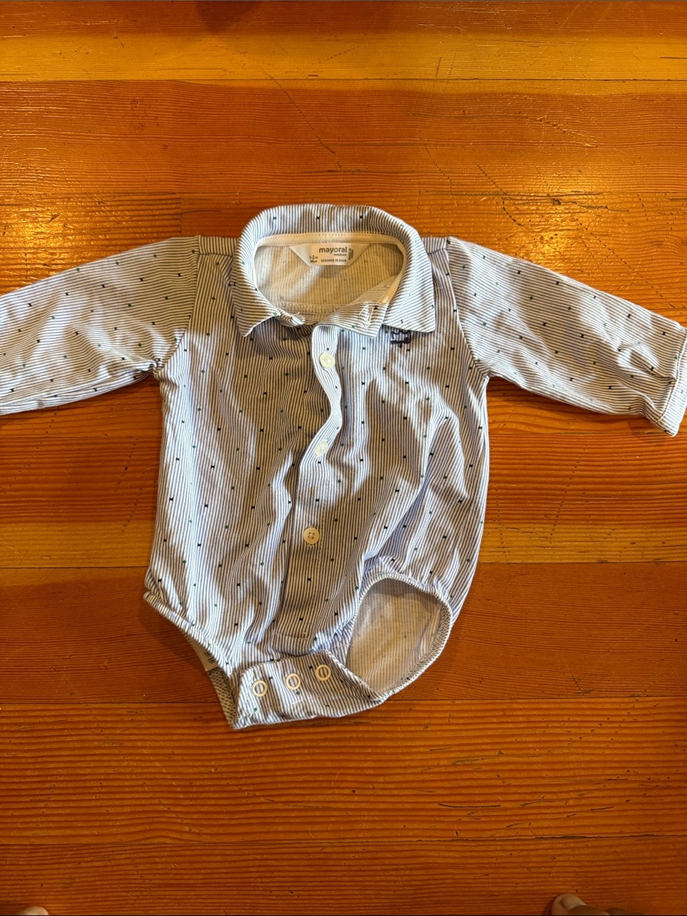 Mayoral Light Blue Striped Button-Front Polo Bodysuit